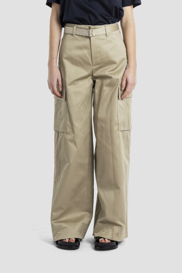 Integrated-Belt Cargo Cargo Pants — Beige