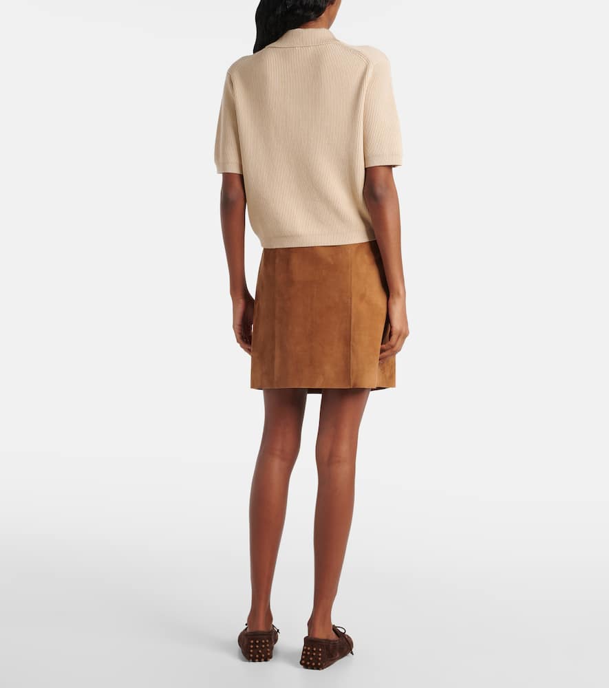 Ribbed-knit silk and cotton polo shirt