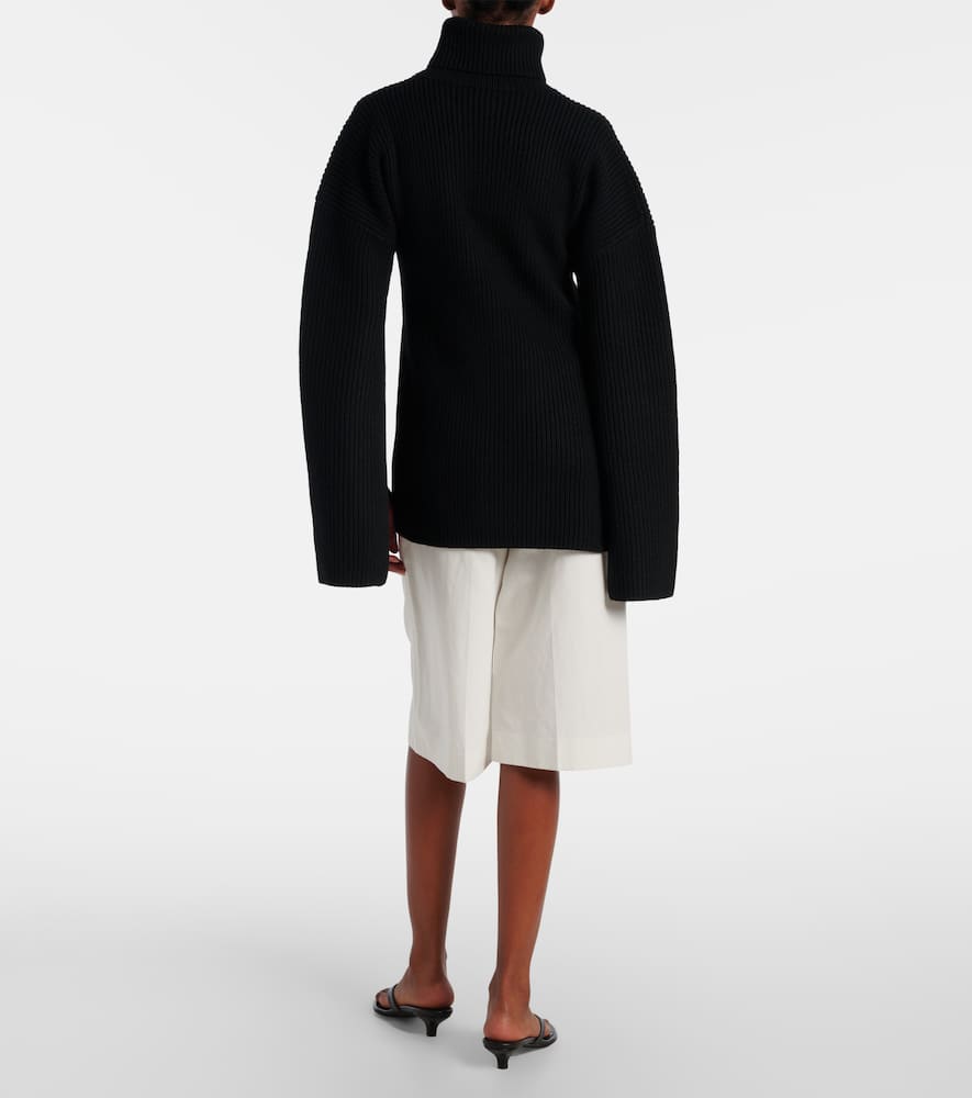 Ribbed-knit wool turtleneck sweater