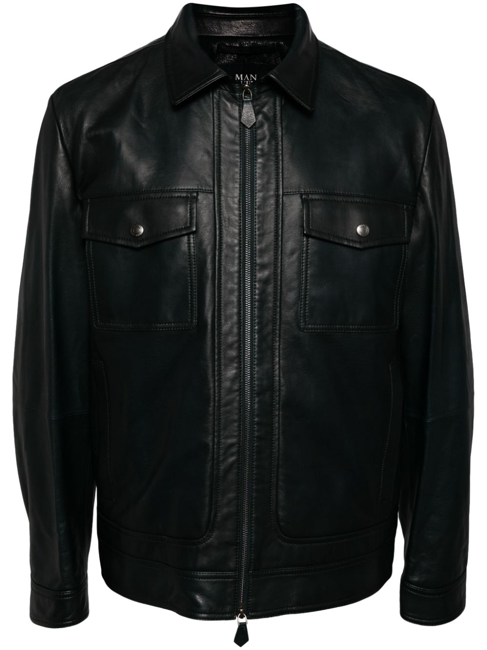 Two-way zip leather jacket - Black