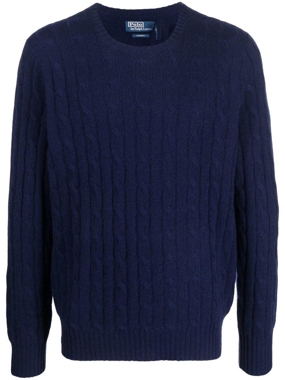 Cable-Knit Cashmere Sweater — Navy