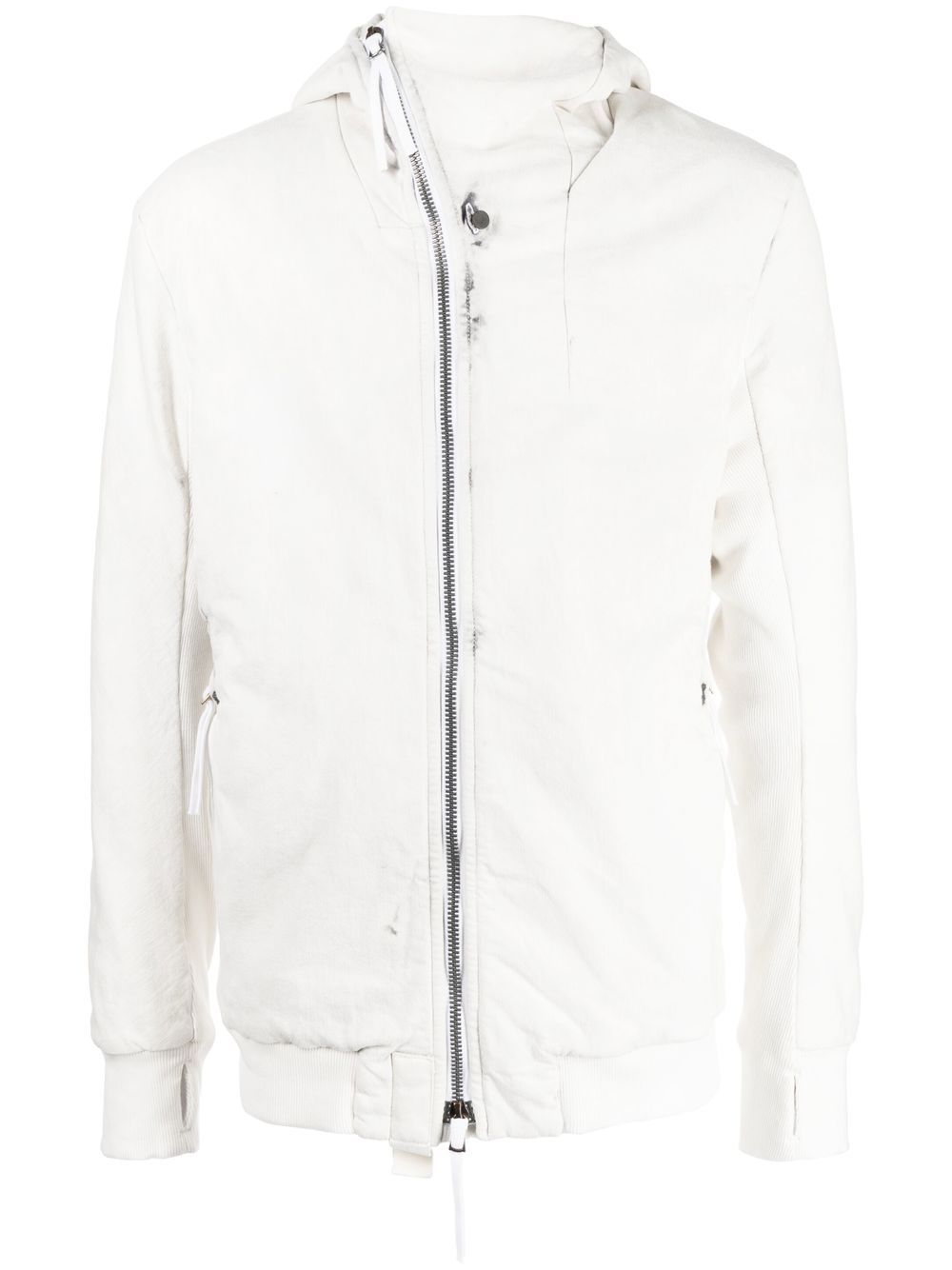 Off-centre zip-up hooded jacket - White