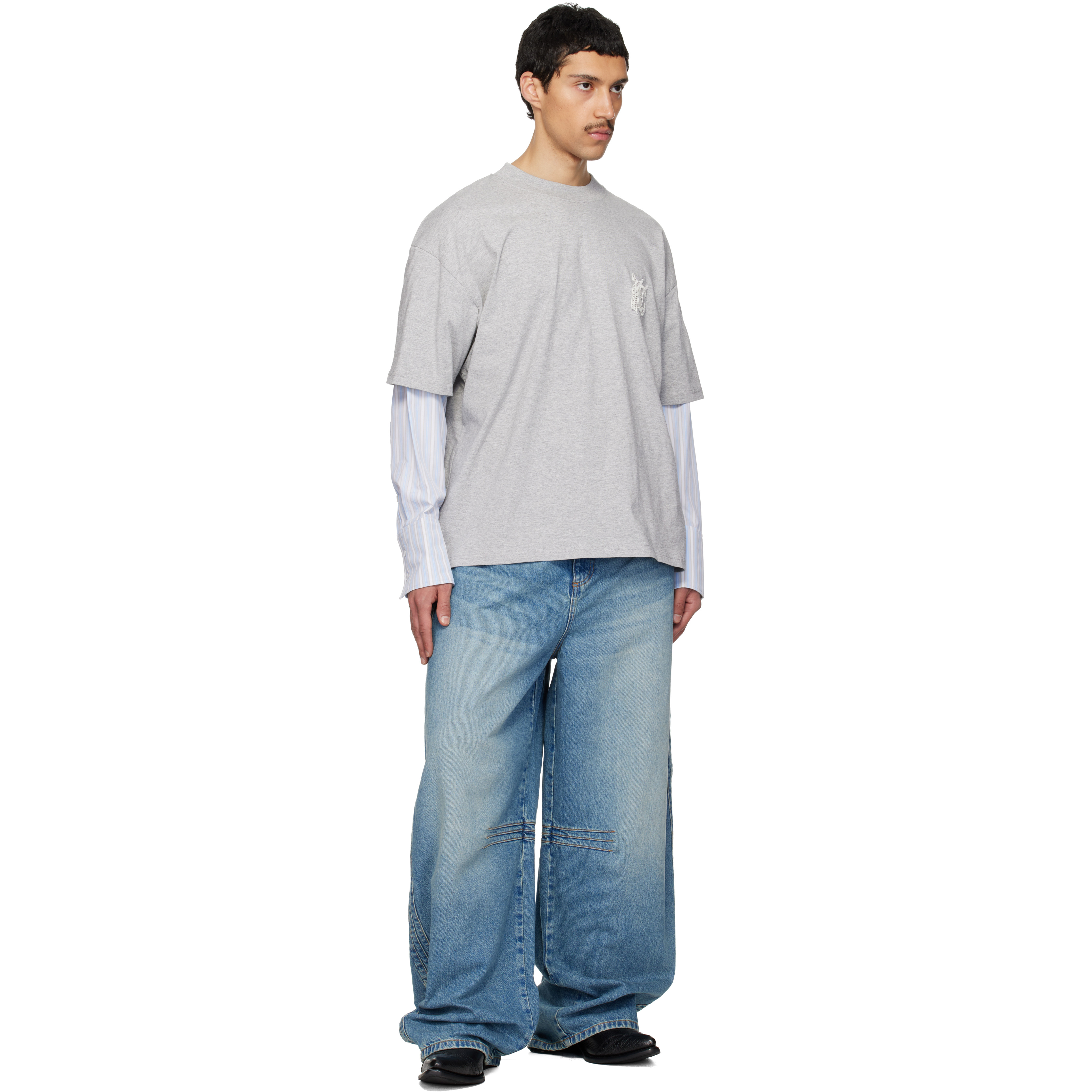 Gray Sculpted Cotton Shirt T-shirt