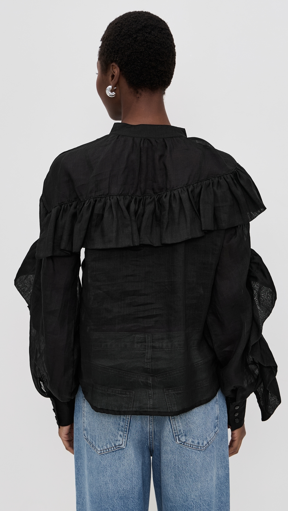 The Chaos Petal Linen Top Black