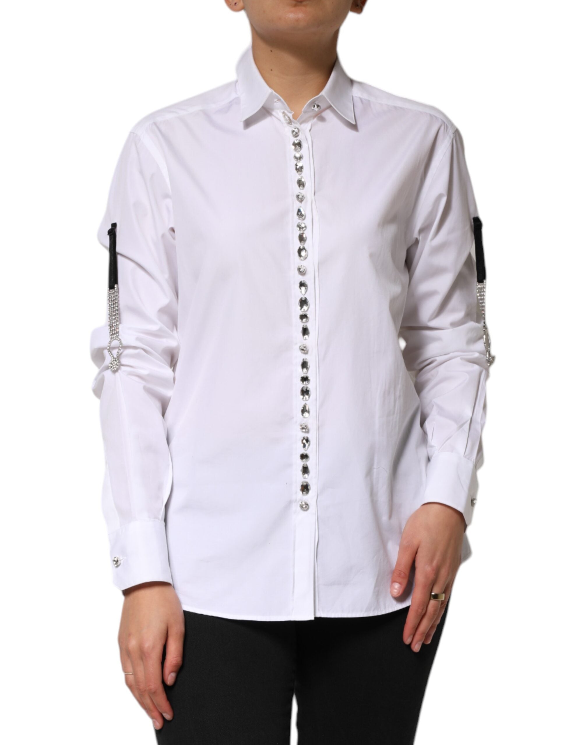 Crystal-Embellished Cotton Shirt — White
