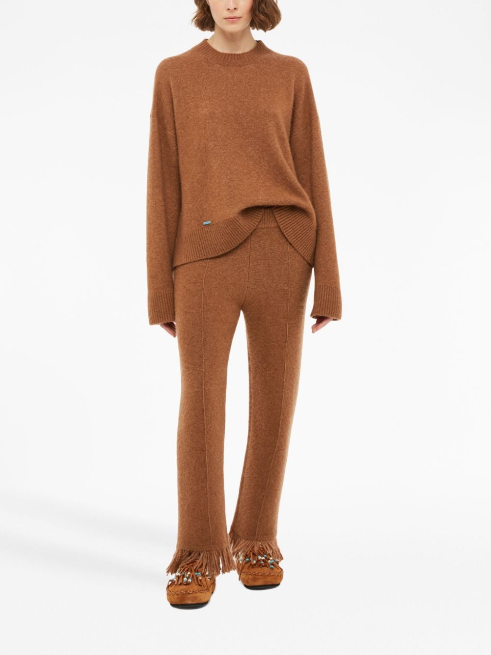 Fringe-detail knit trousers - Brown