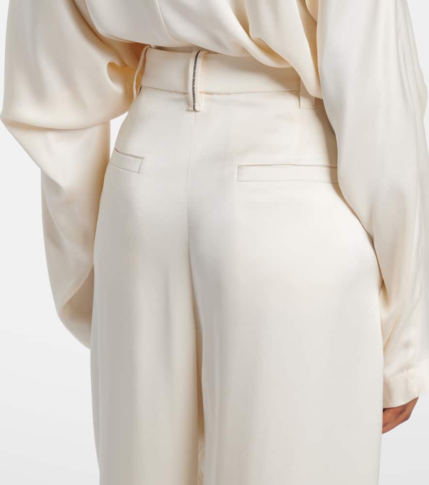 Mid-rise silk straight pants