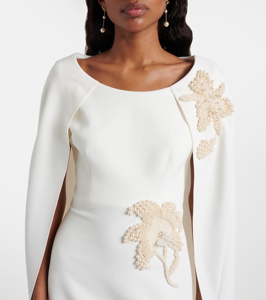 Yuna faux pearl-embellished crêpe gown