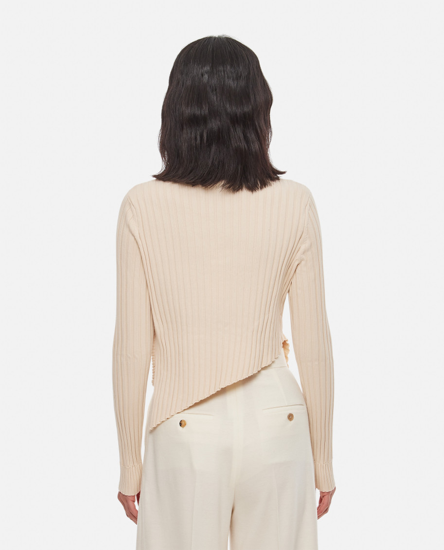 Natural Asymmetric-hem Ribbed Top