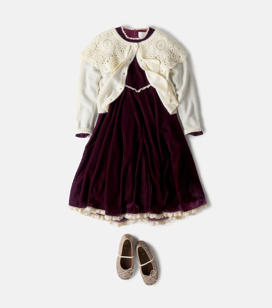 Lace-trimmed velvet dress
