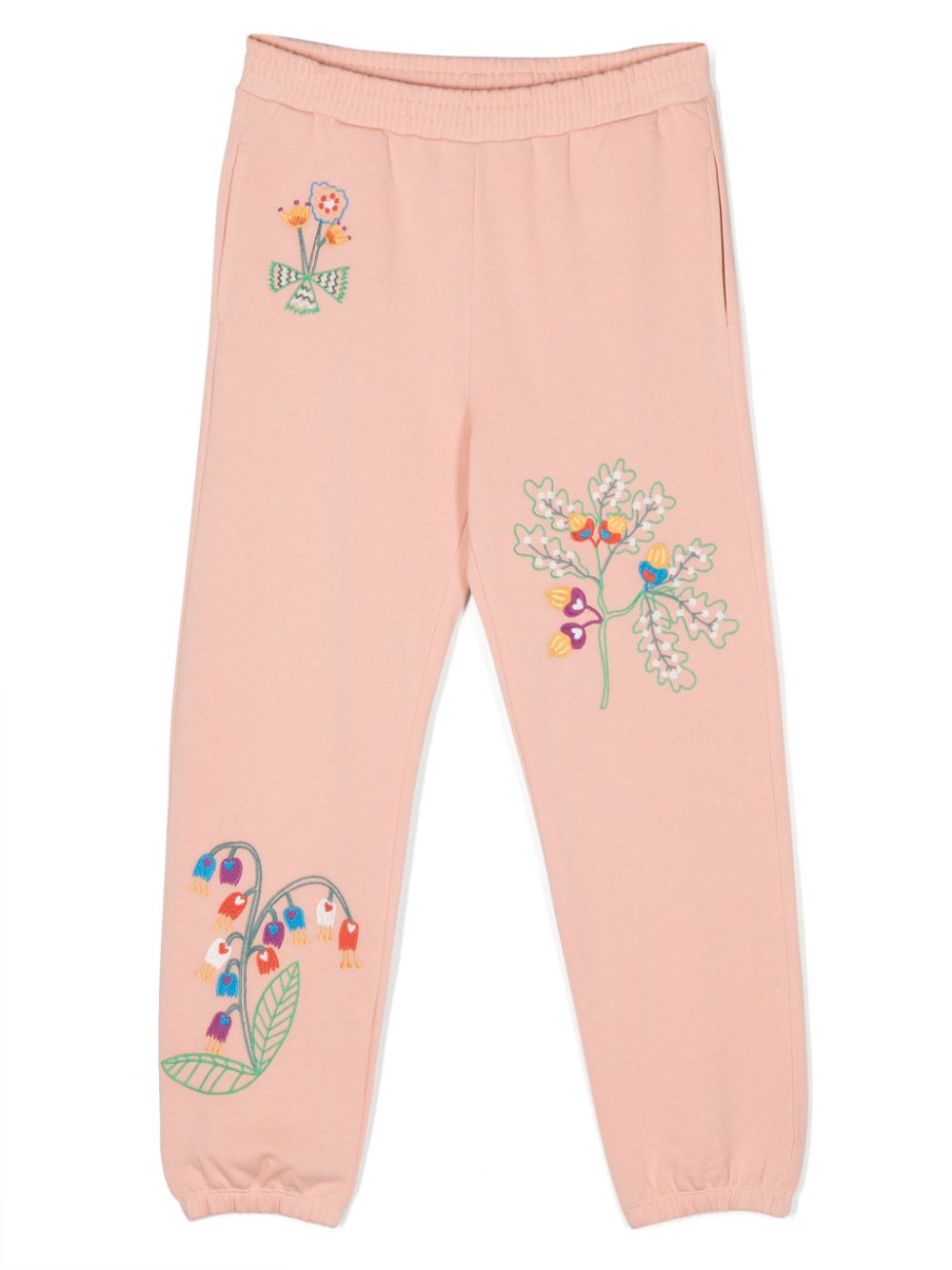 Floral-embroidered cotton track pants - Pink