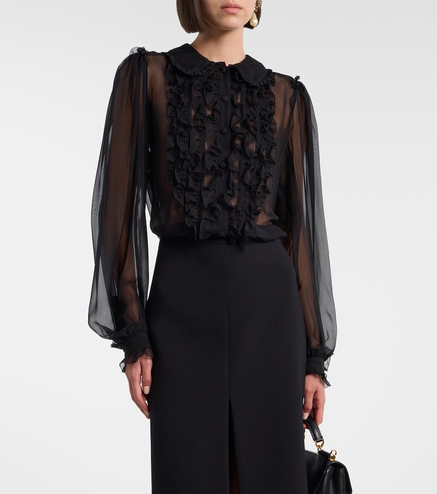 Ruffled sheer silk blouse