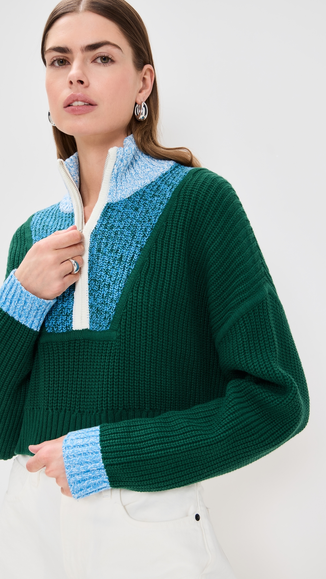 Cropped Hampton Sweater Jungle/Sky/Ivory
