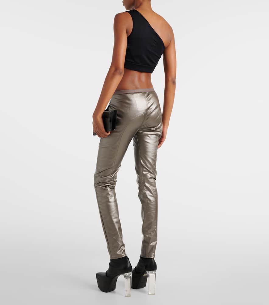 Metallic denim leggings