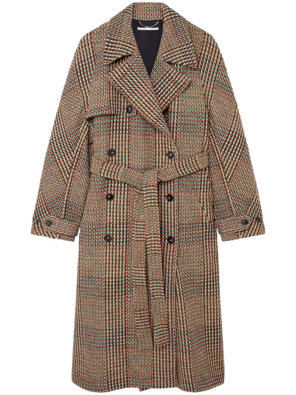 Tweed belted double-breasted coat - Brown
