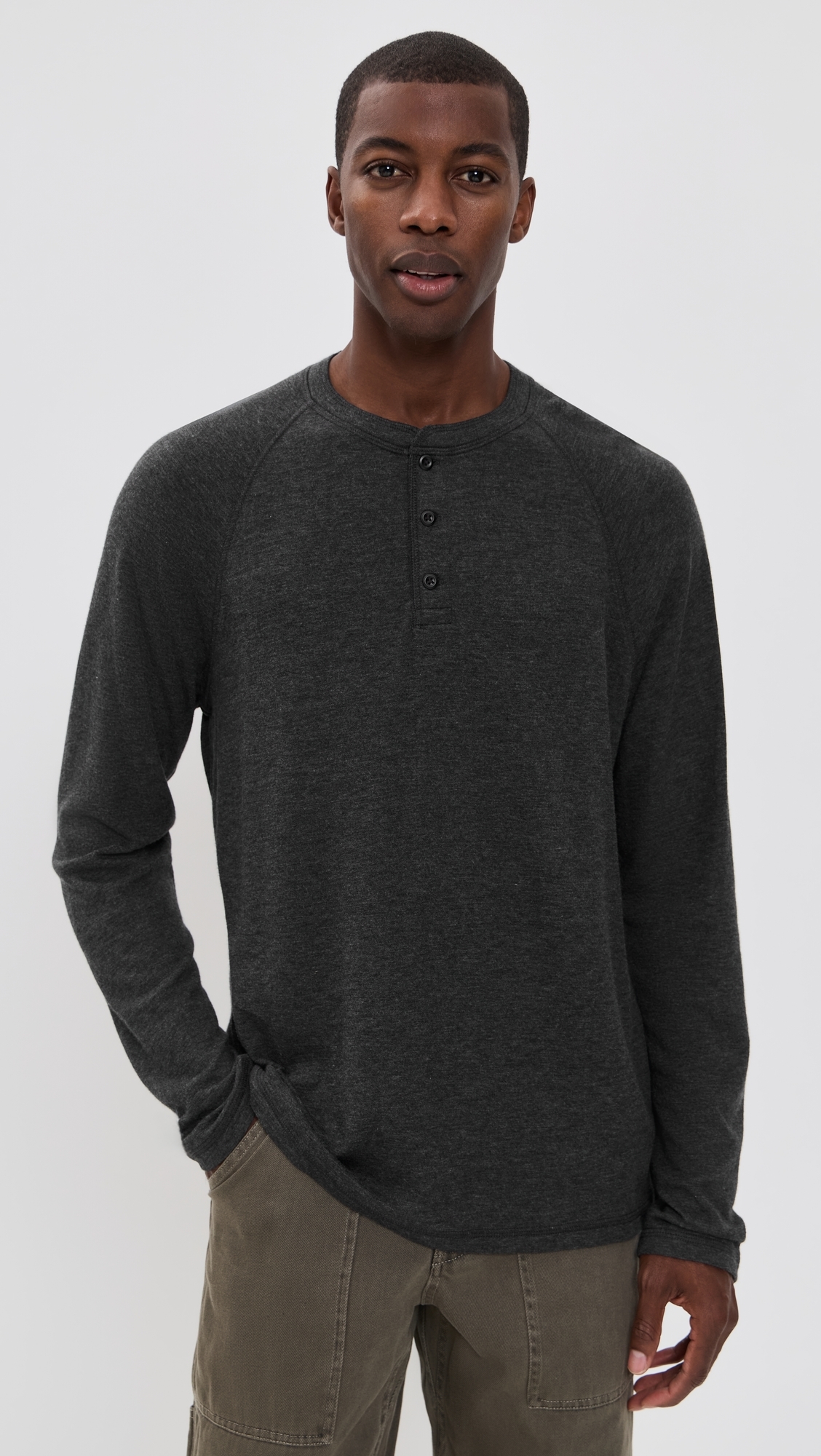 Long Sleeve Cloud Henley Charcoal Heather