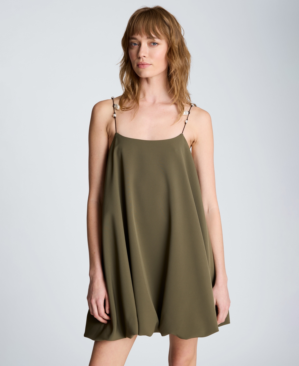 Women's Sleeveless Bubble Hem Mini Dress - Turtle Green