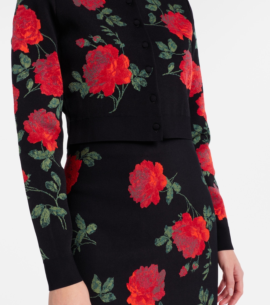 Floral cropped jacquard cardigan