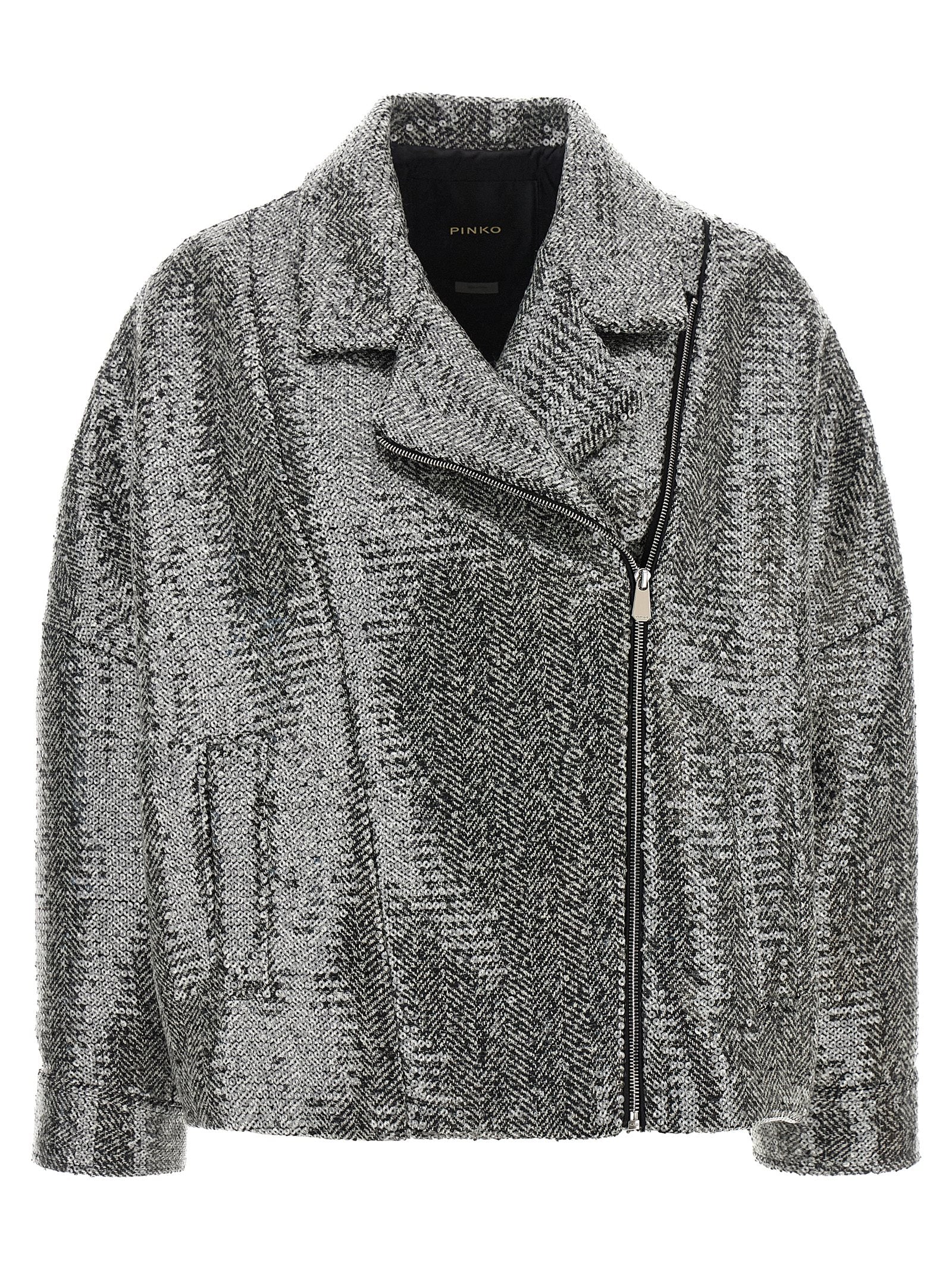 Sequin-Embroidered Herringbone Jacket — Black