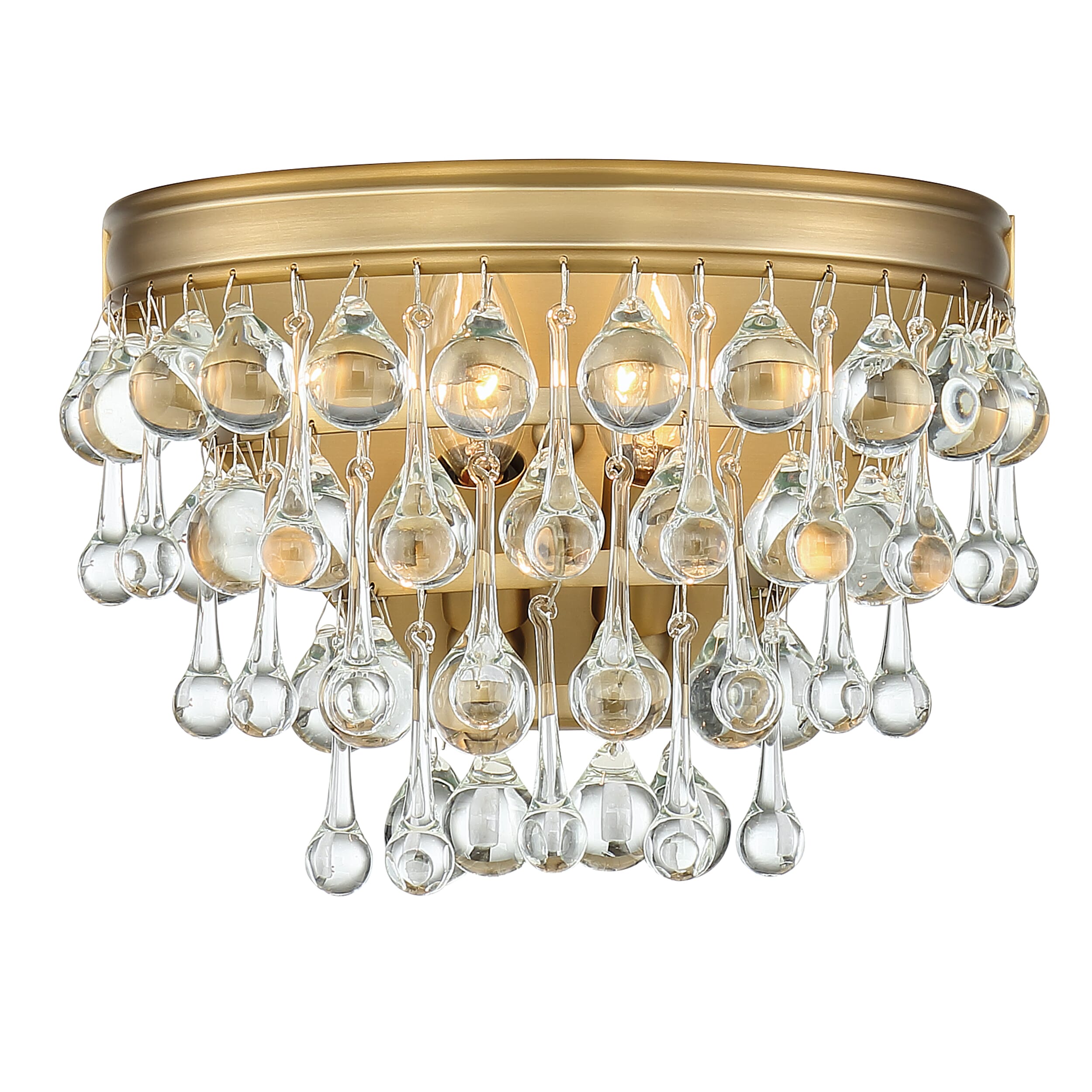 Calypso 2-Light 10" Wall Sconce in Vibrant Gold with Clear Glass Drops Crysta