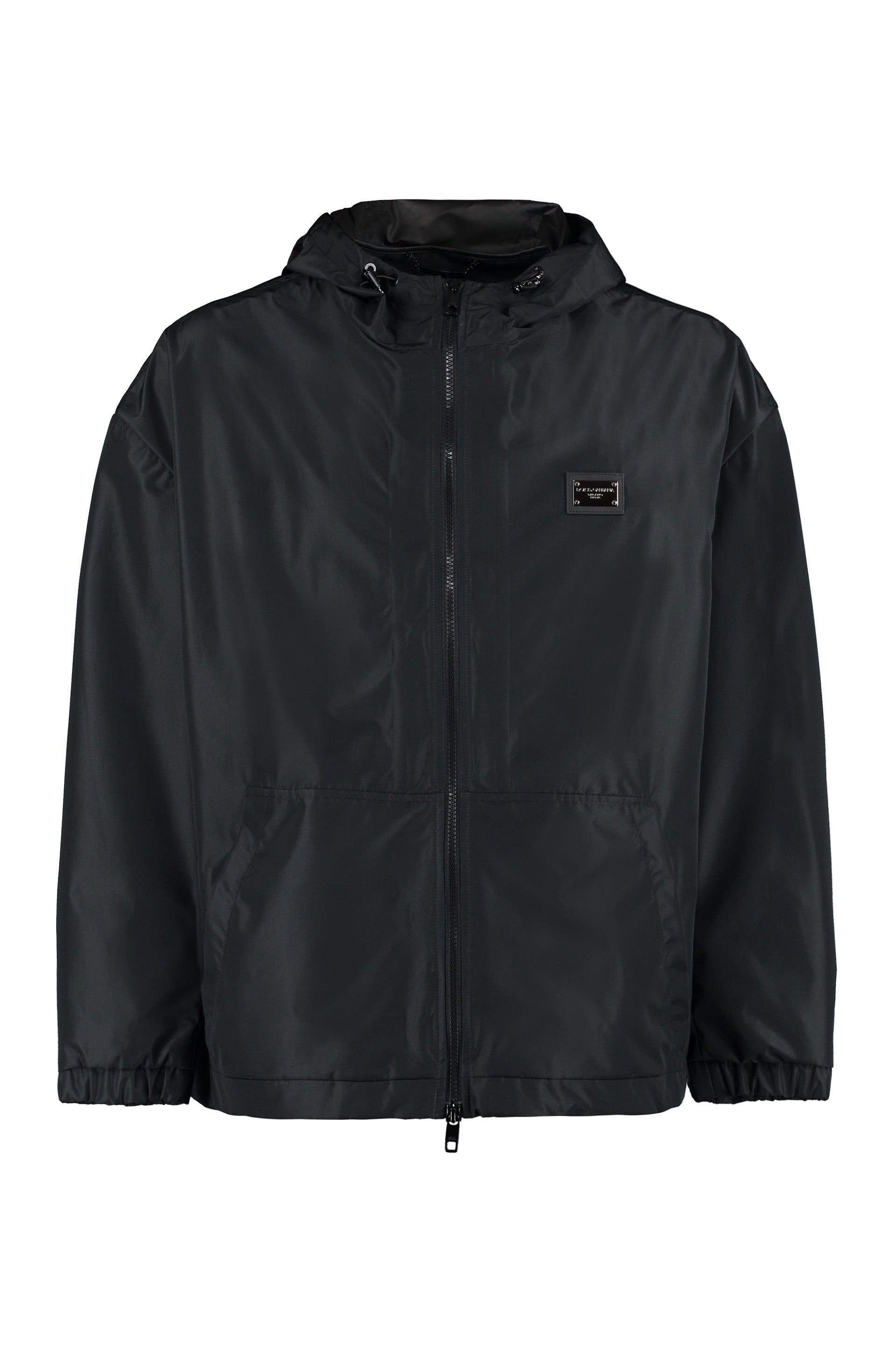 Technical Fabric Hooded Jacket with Adjustable Drawstring Hem