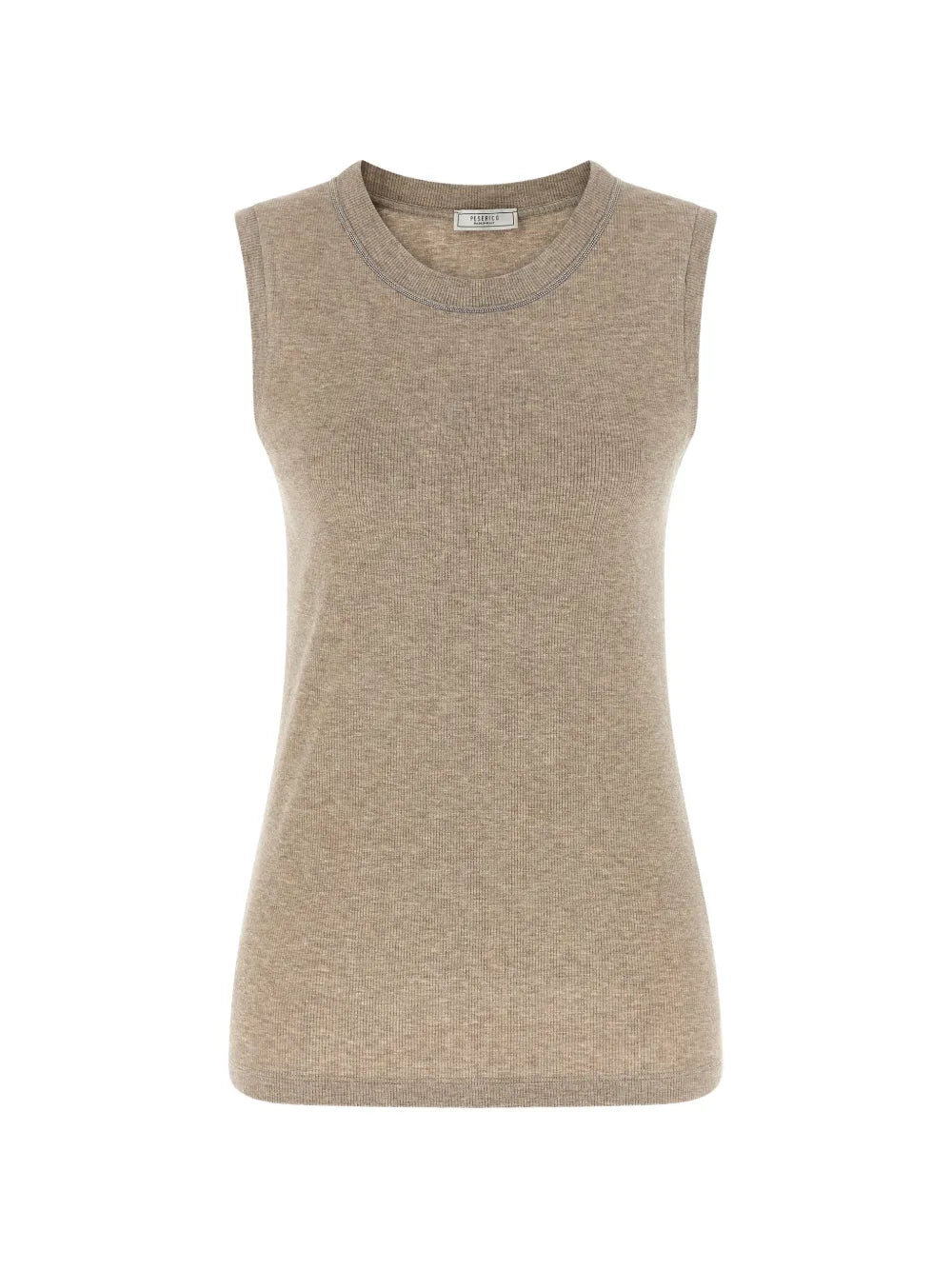 Ribbed Crew Neck Tank Top — Beige