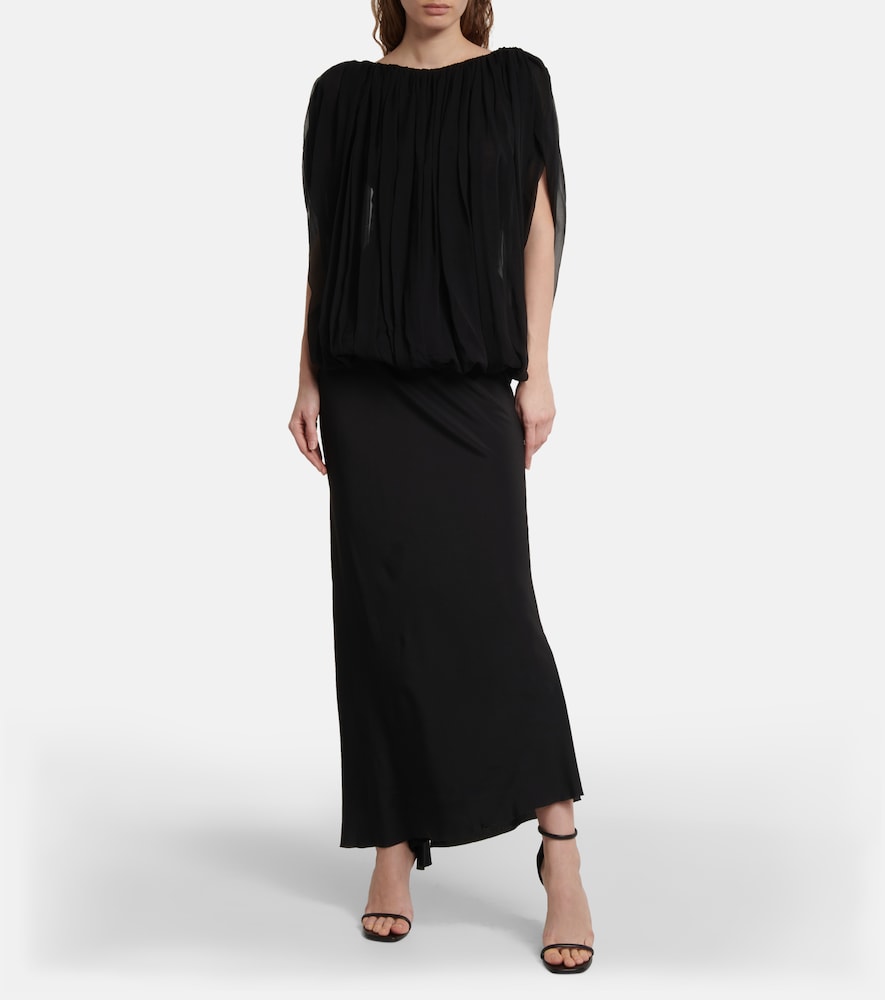Gathered silk chiffon top