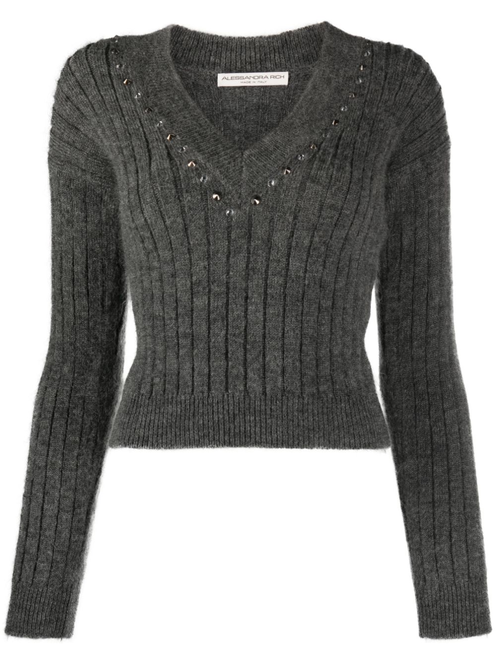 Crystal-embellished wool jumper - Grey