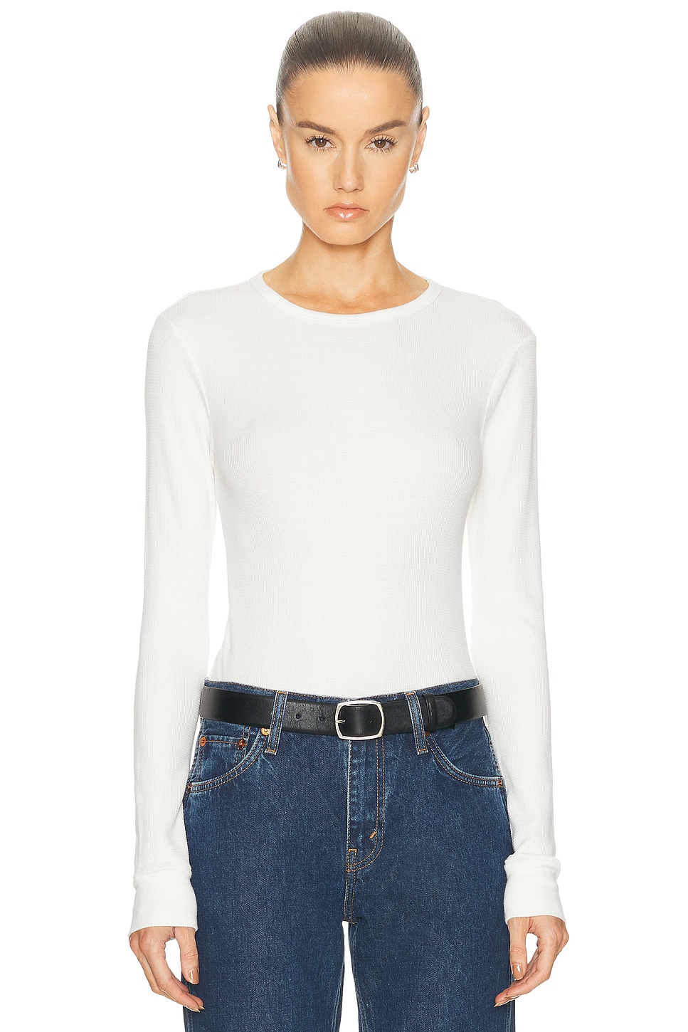 RE/DONE Baby Waffle Long Sleeve Top in White. S. Also in XS, XL/1X, XXL/2X