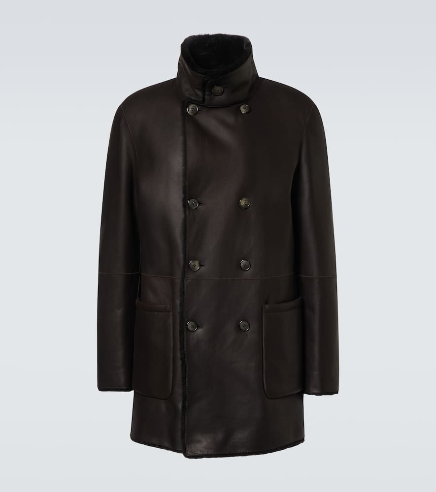Reversible shearling and leather coat