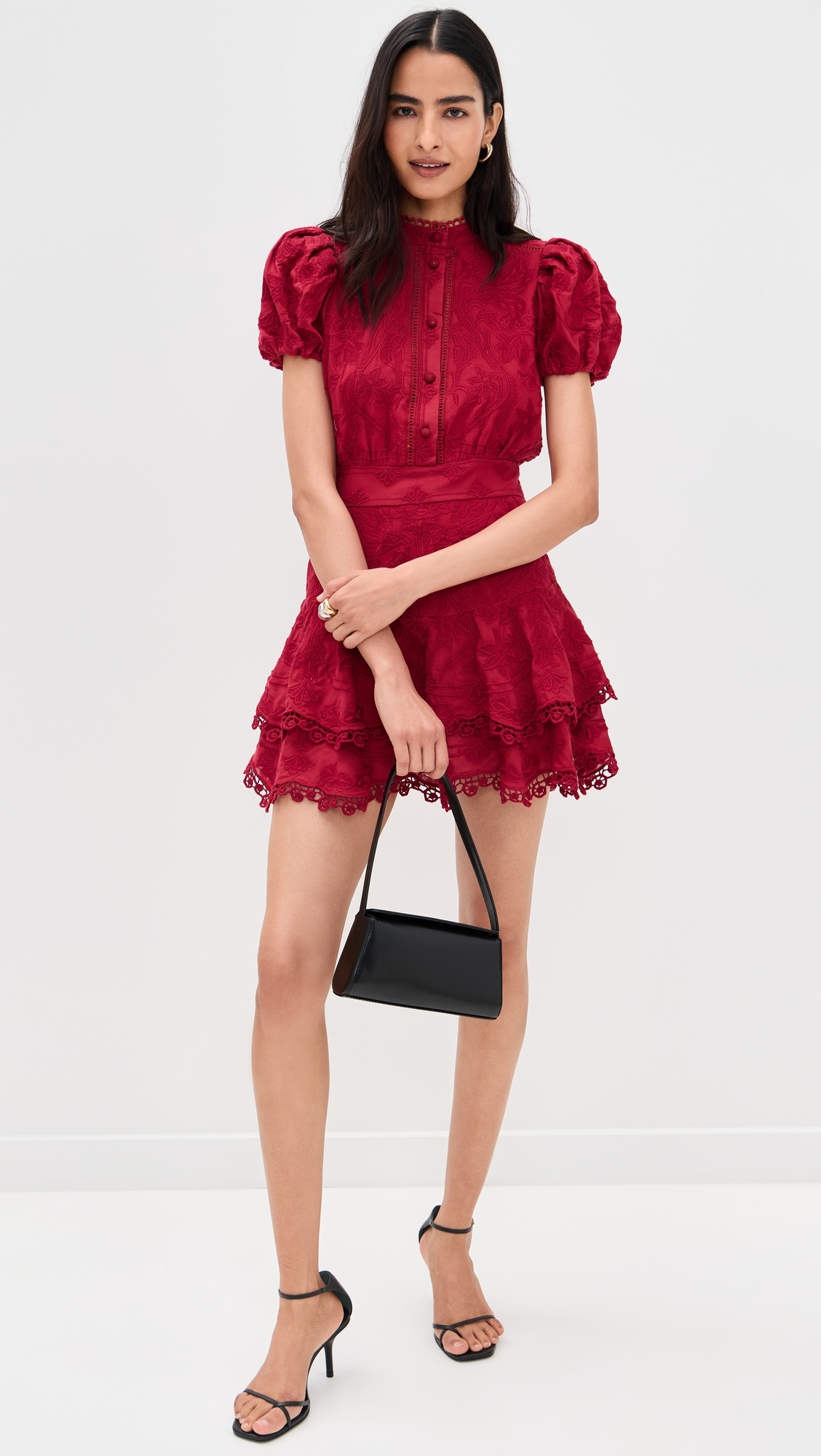 Loryn Embroidered Dress Dark Cherry