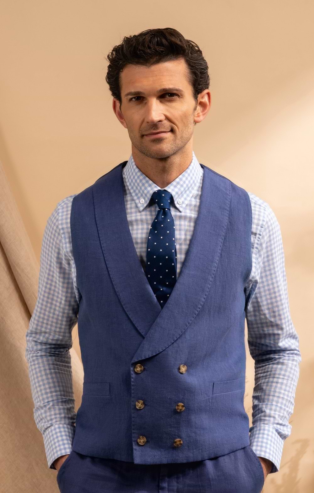 Men's Linen Double Breasted Waistcoat