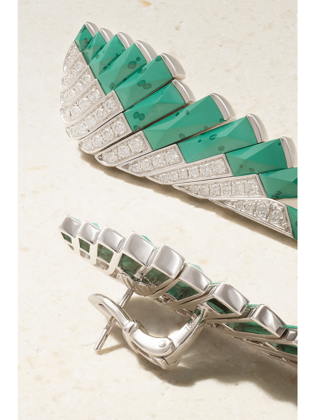 Wings 18-karat White Gold, Malachite And Diamond Earrings - One size