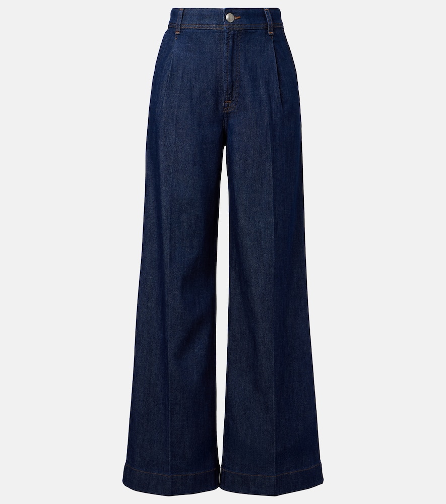 Pleated high-rise wide-leg jeans