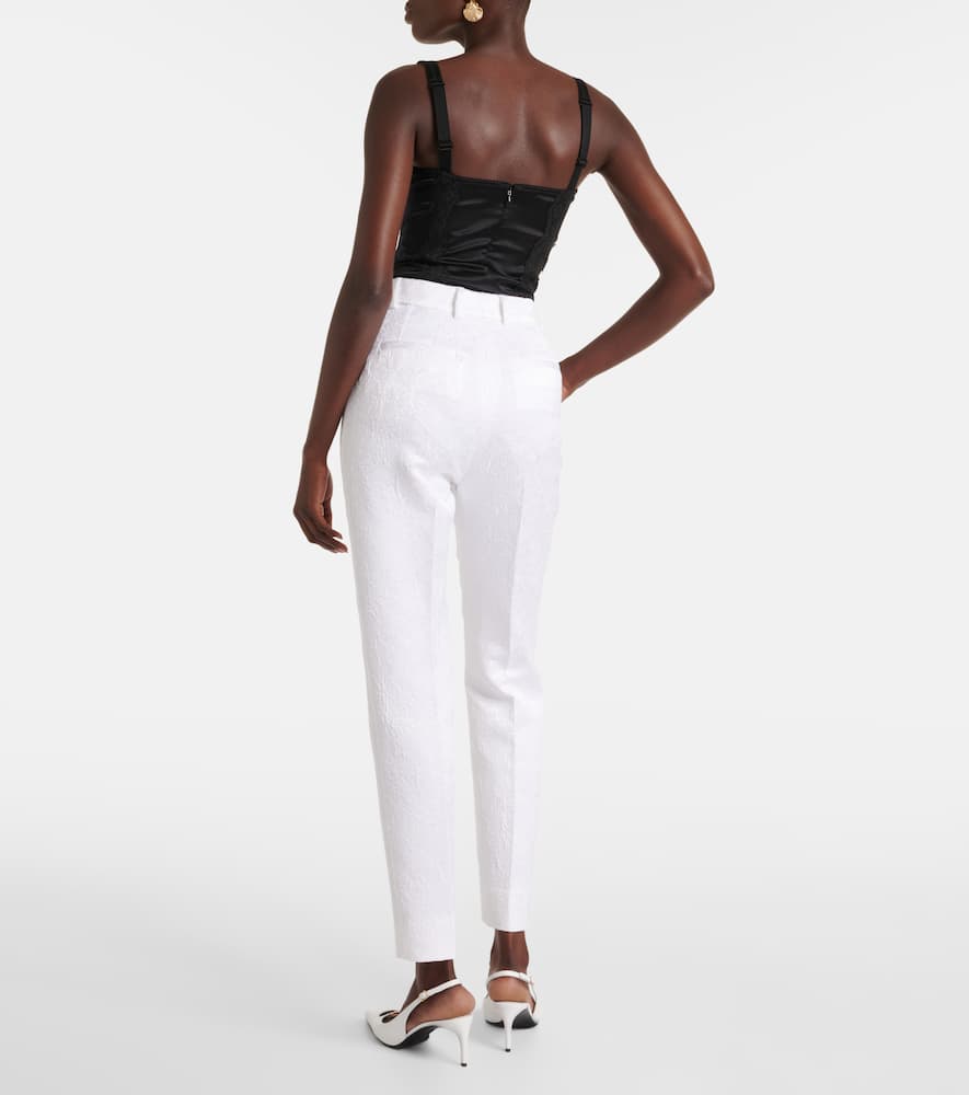 Cotton-blend brocade slim pants