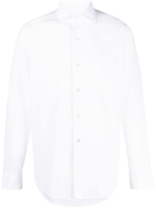 Long-Sleeve Stretch-Cotton Shirt — white