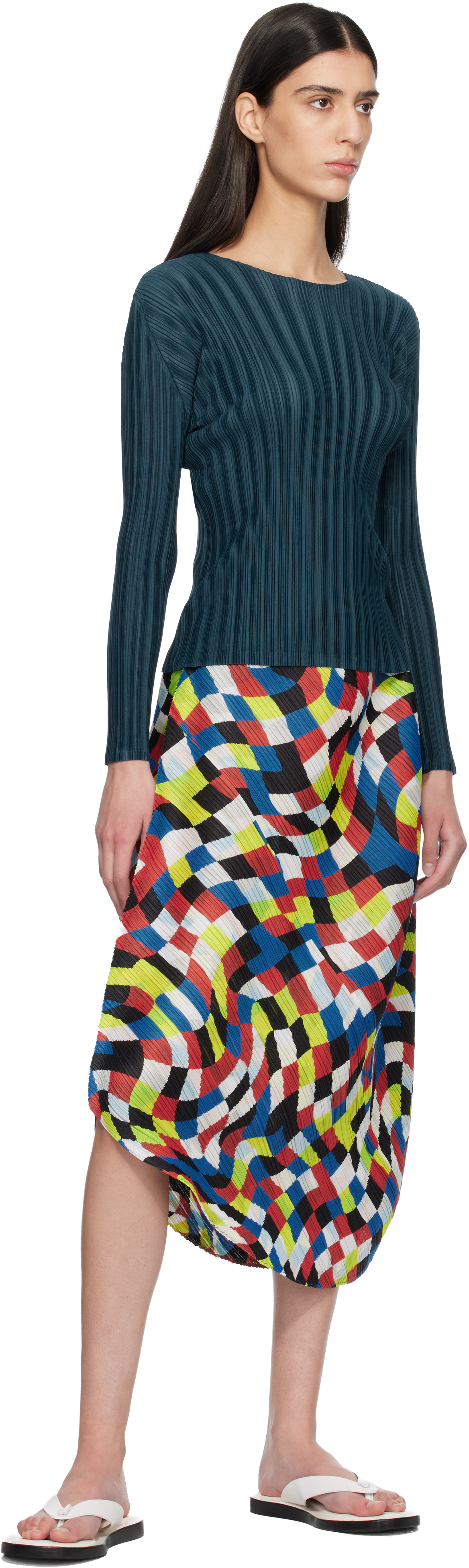 Navy Rib Pleats November Top