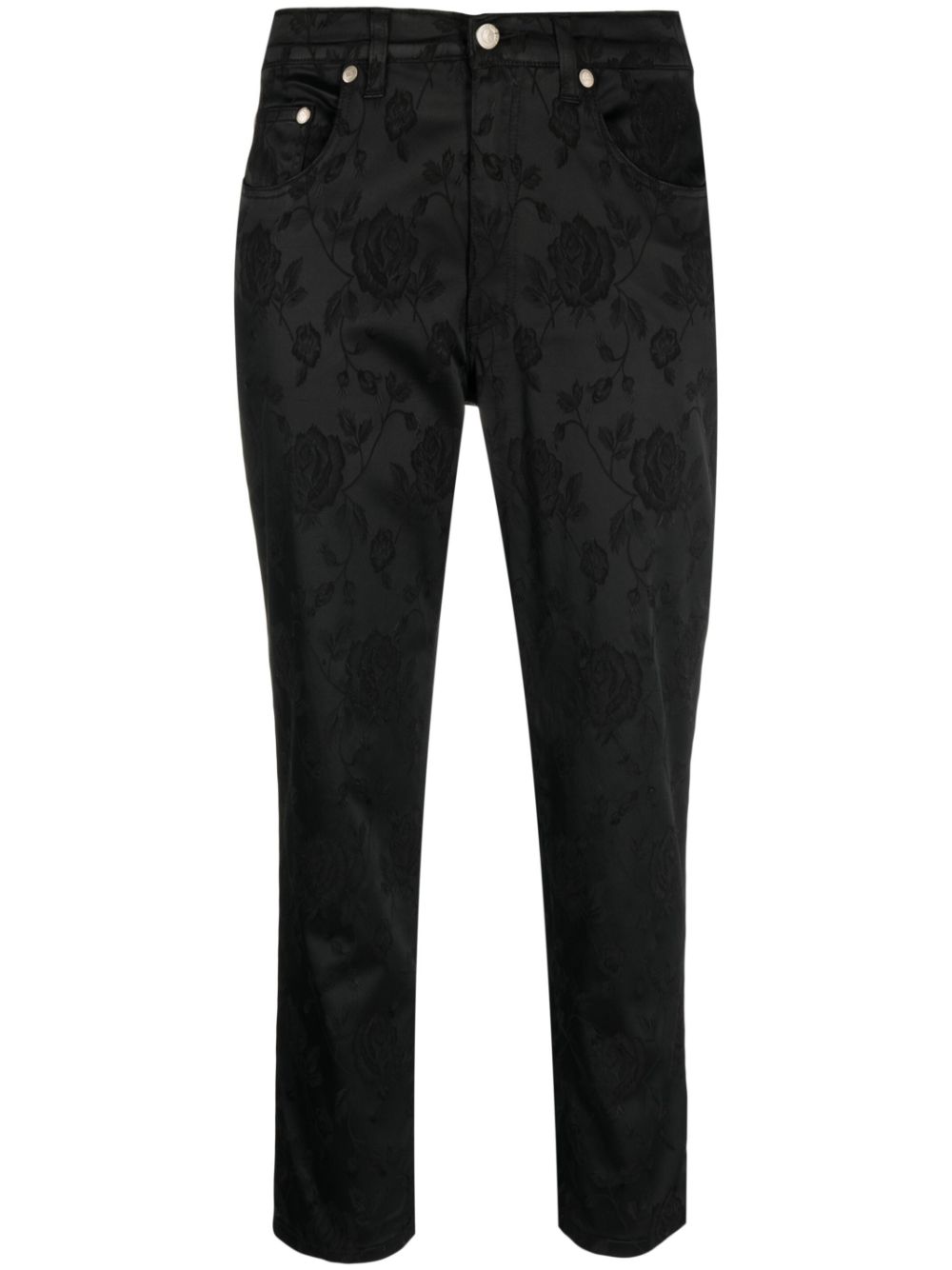 2000s floral-jacquard cropped trousers - Black