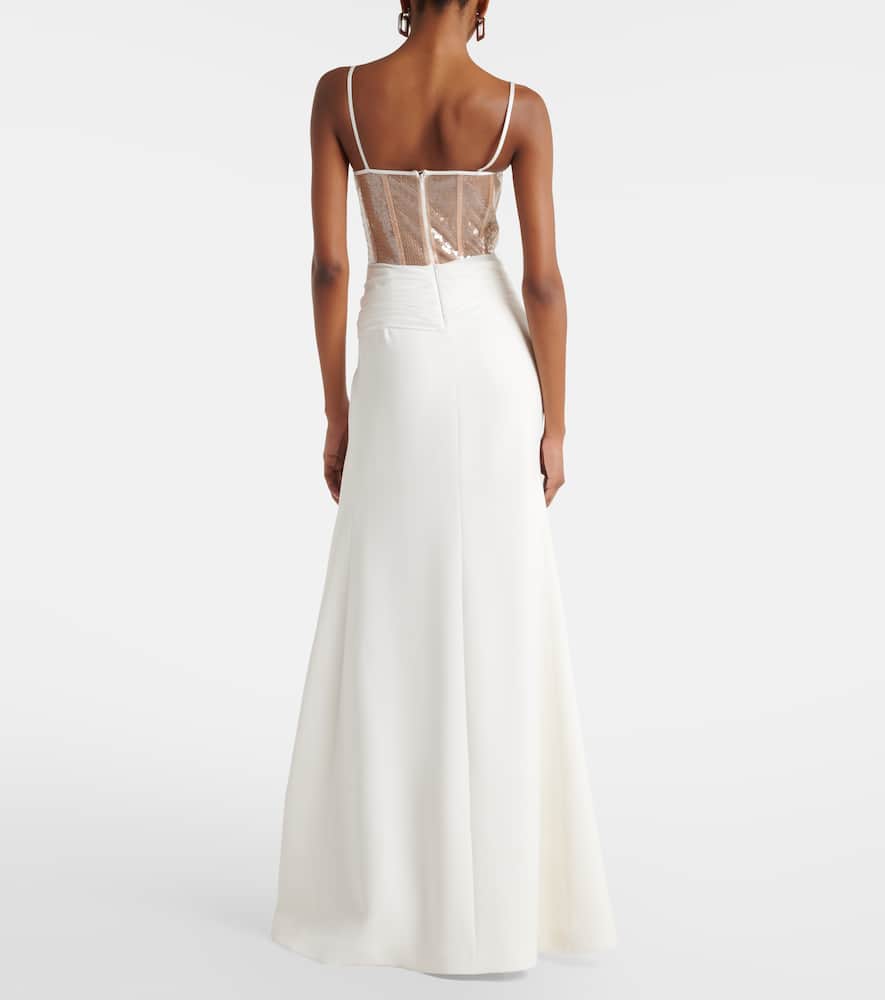 Floral-appliqué sequined bustier gown
