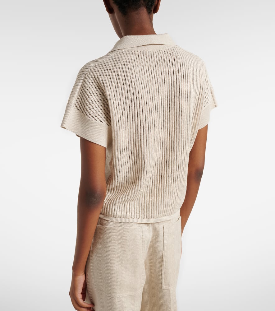 Cotton-blend lamé polo shirt