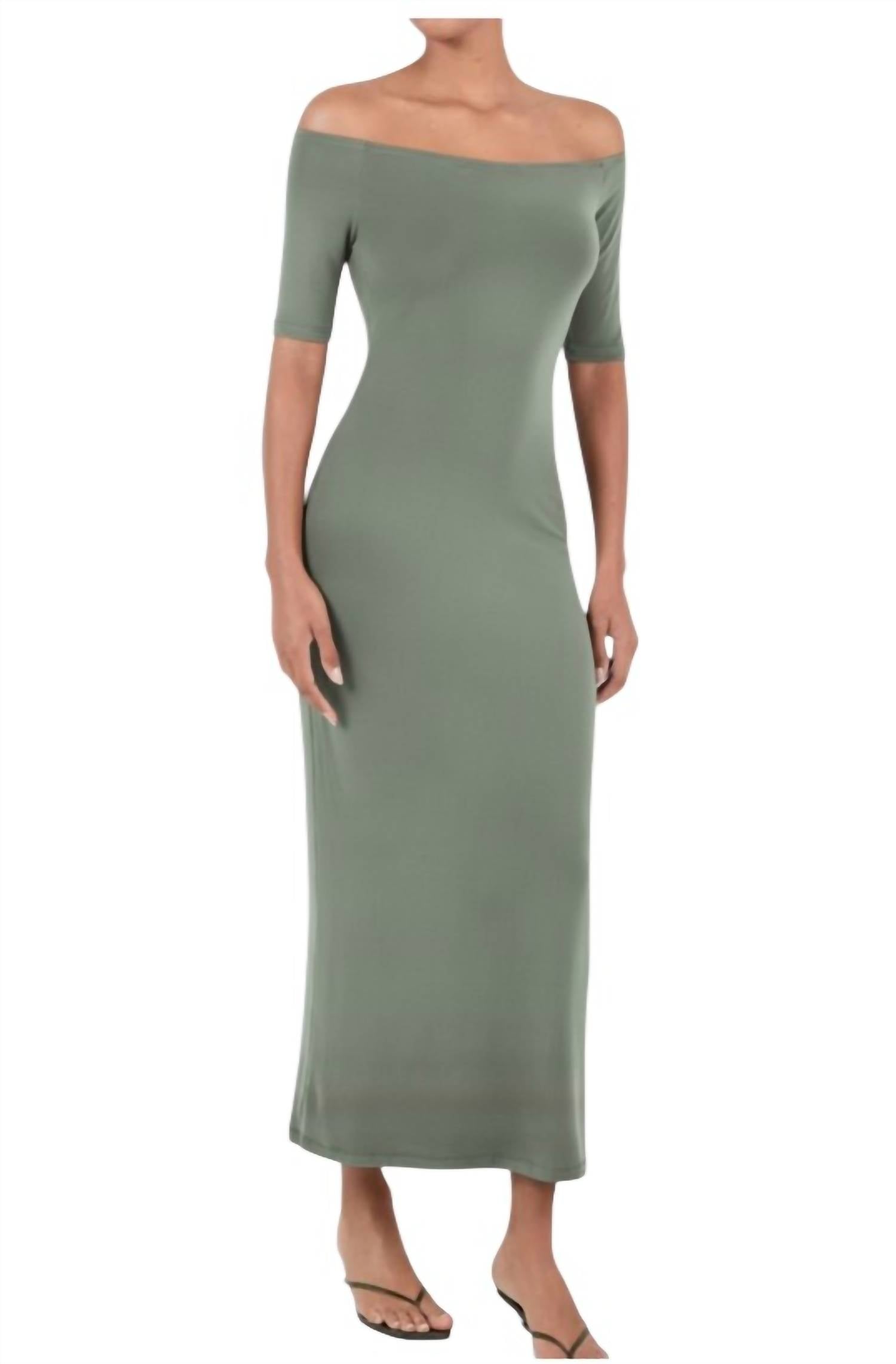 Carolyn Off-The-Shoulder Jersey Midi Dress In Sage