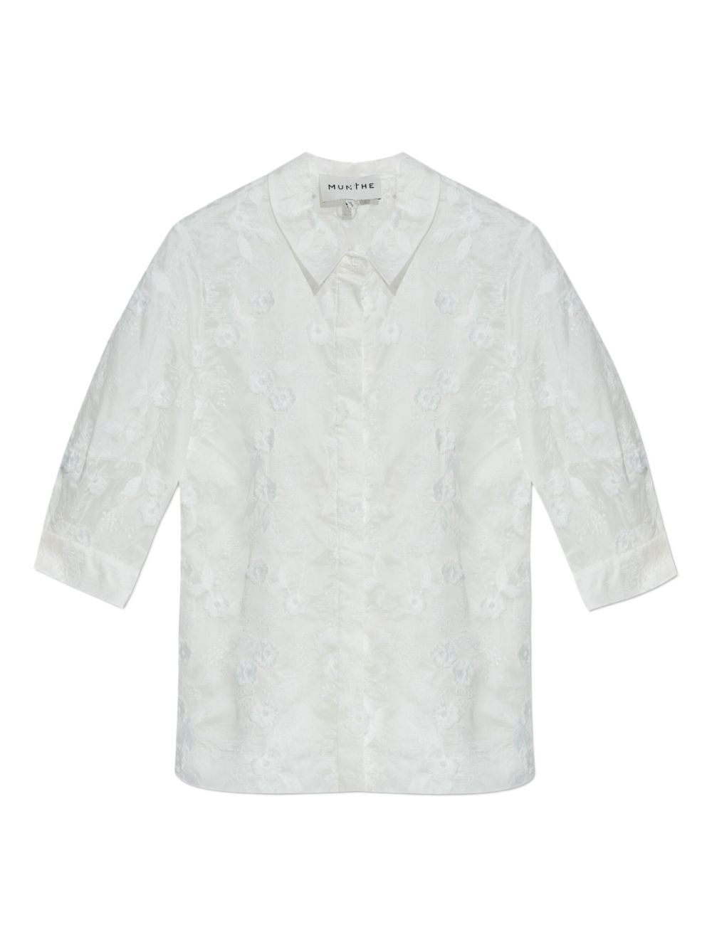 Floral-embroidered sheer shirt - White