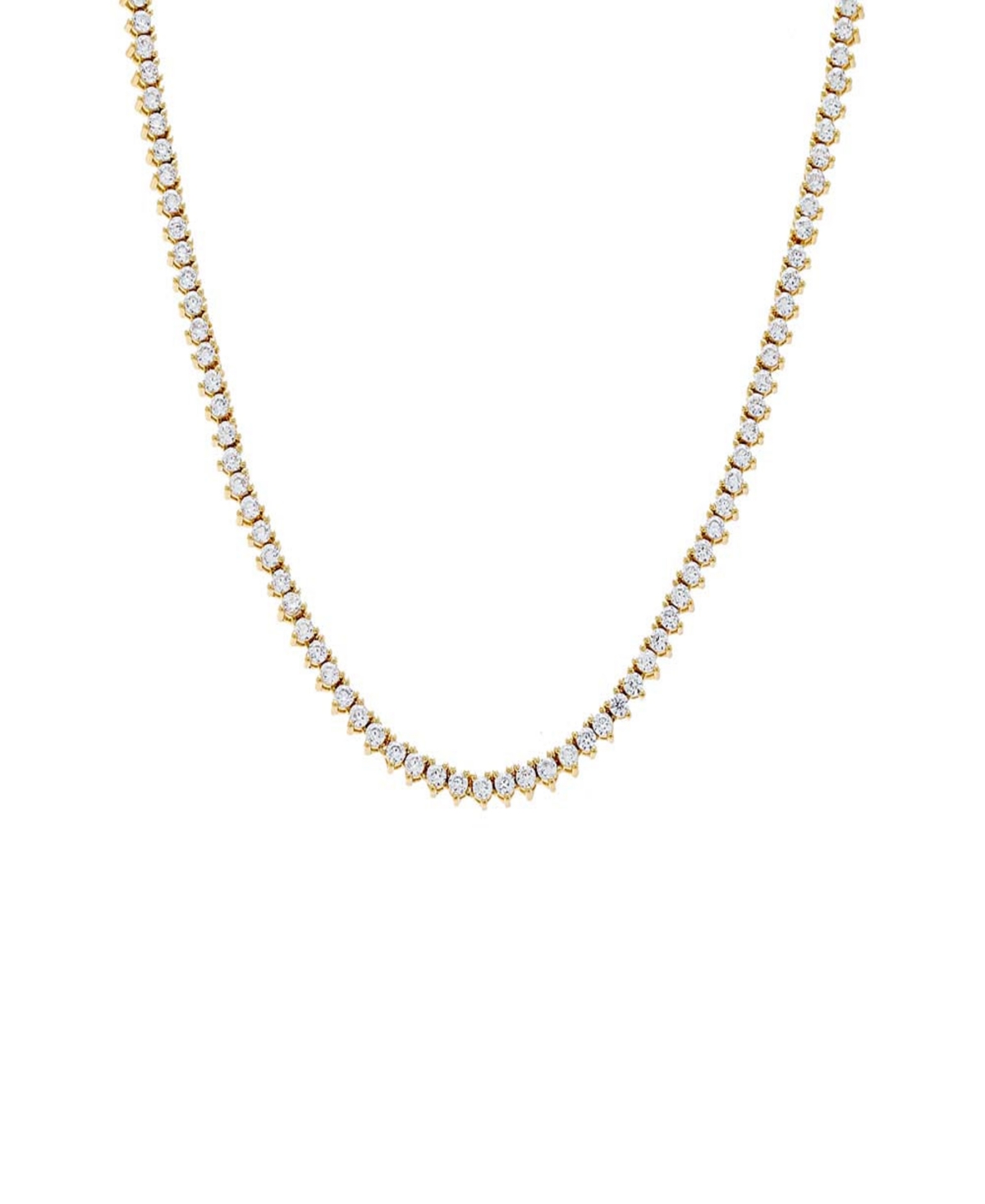 Thin Three Prong Tennis Necklace - Gold