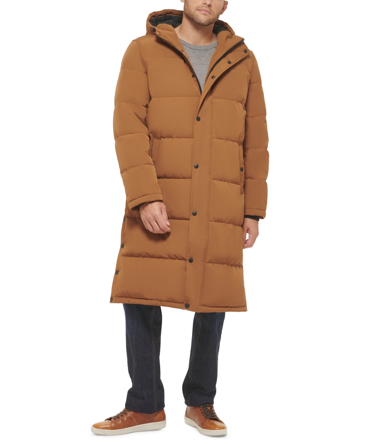 Men's Quilted Extra Long Parka Jacket - Worker Brown