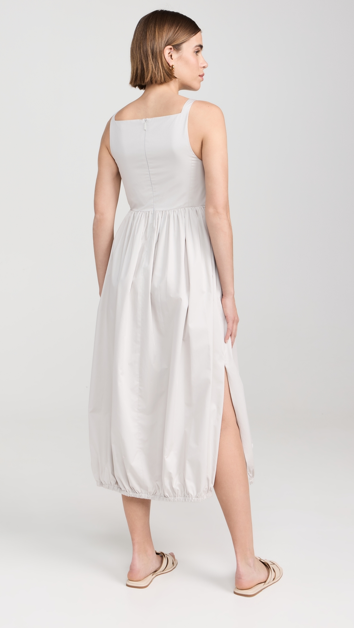 Eco Poplin Square Neck Sculpted Dress Stone