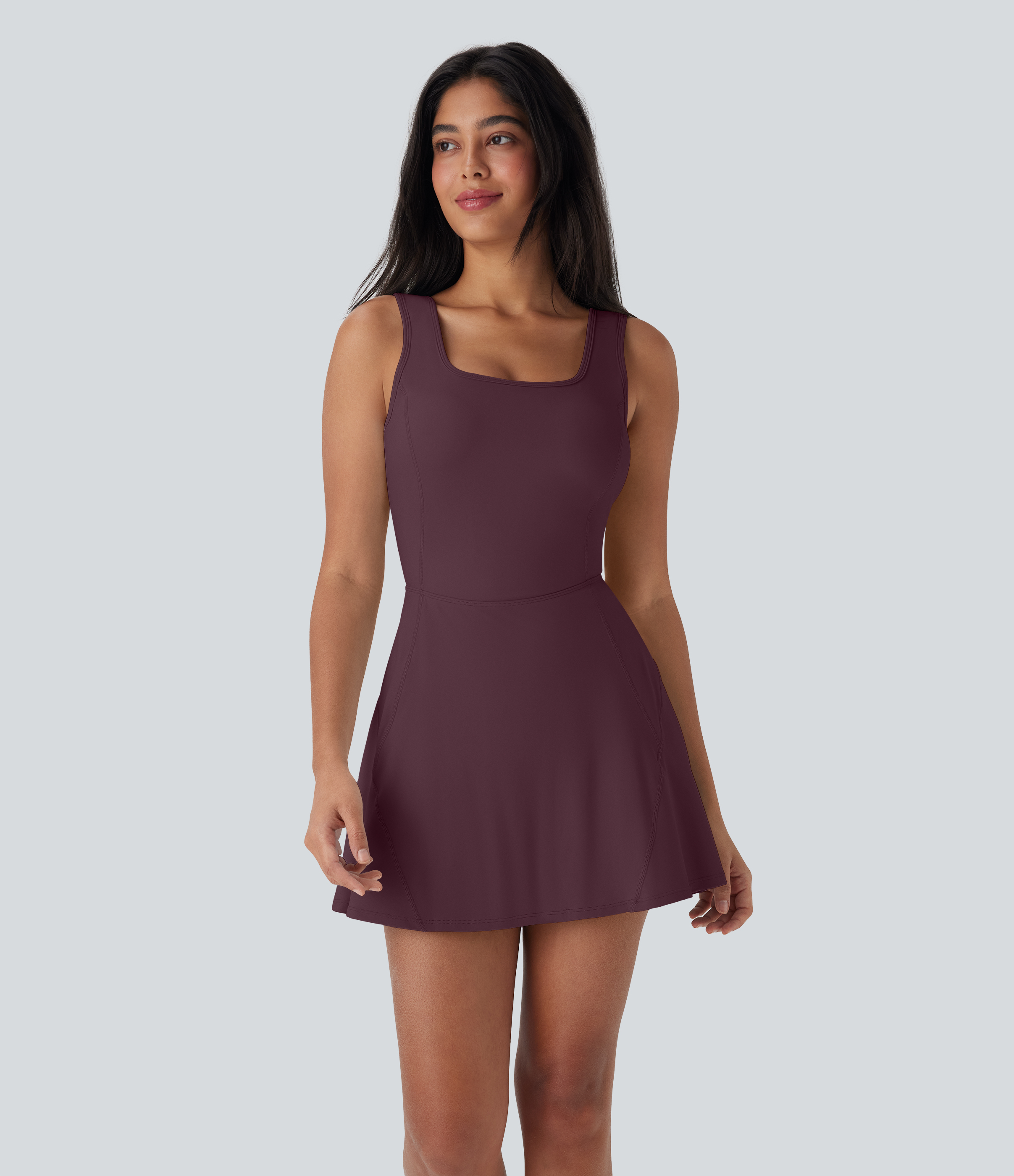 SoftlyZero™ Airy U Neck 2-in-1 Pocket Mini Cool Touch Dance Active Dress-Easy Peezy Workout Dress - Fig