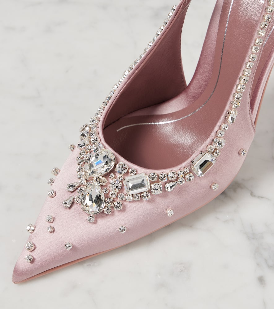 Crystal-embellished satin slingback pumps