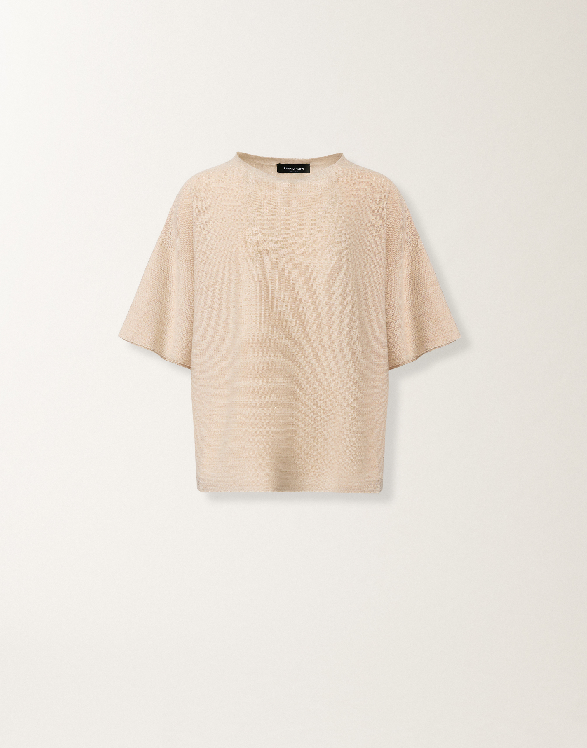 Maxi T-shirt in wool, cotton, and lurex, cream