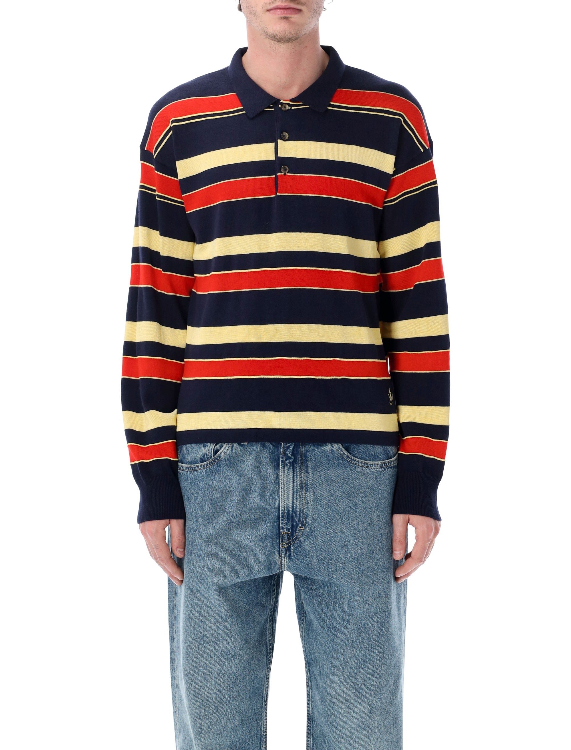 MENS KNITTED STRIPED RUGBY POLO TOP