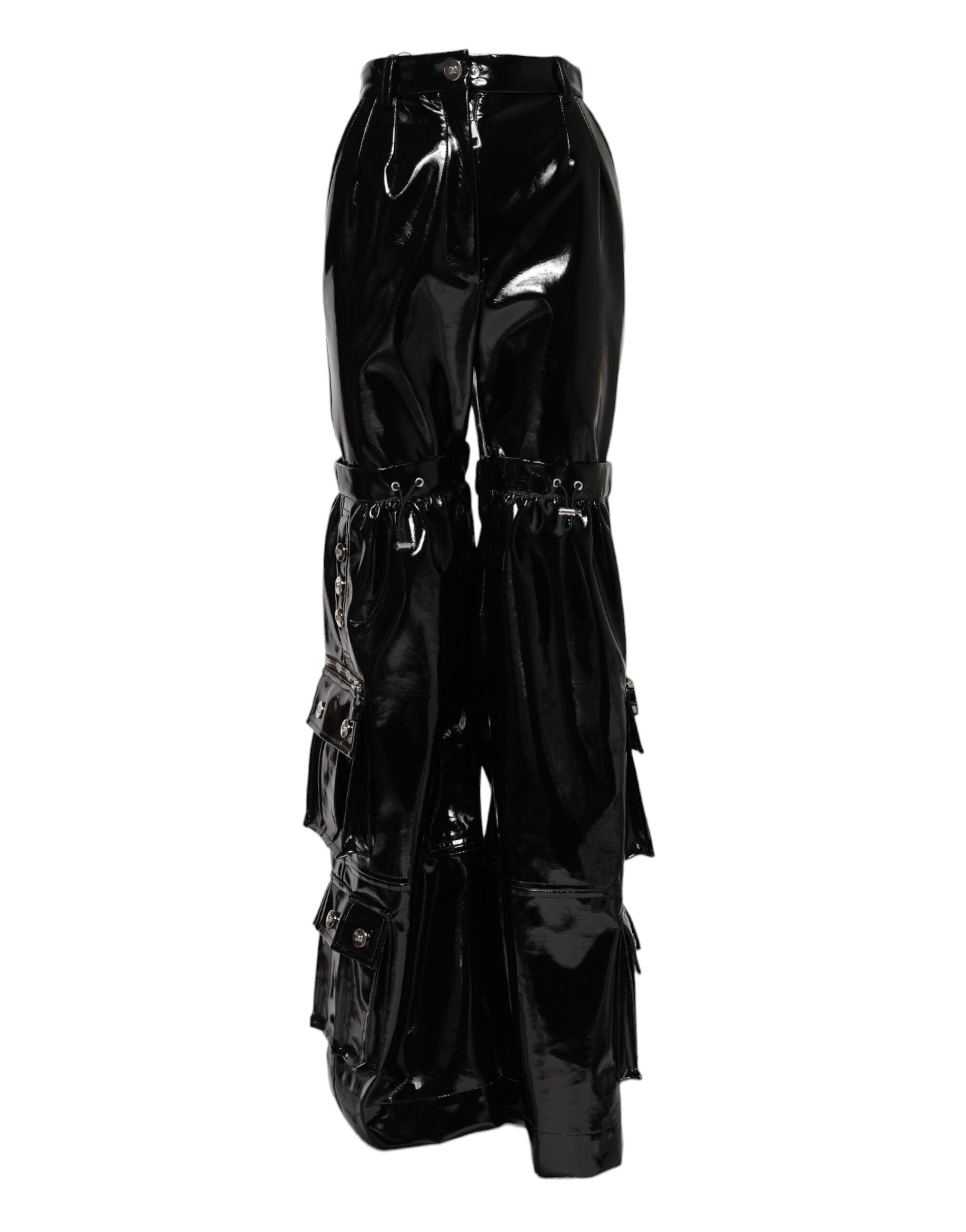High-Waist Bootcut Cargo Pants — Black